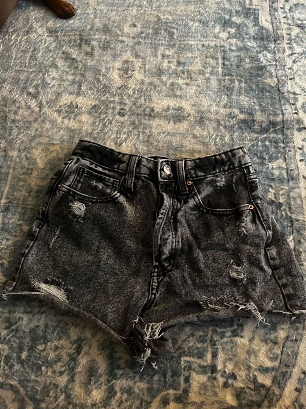 High-Rise Distressed Black Denim Shorts